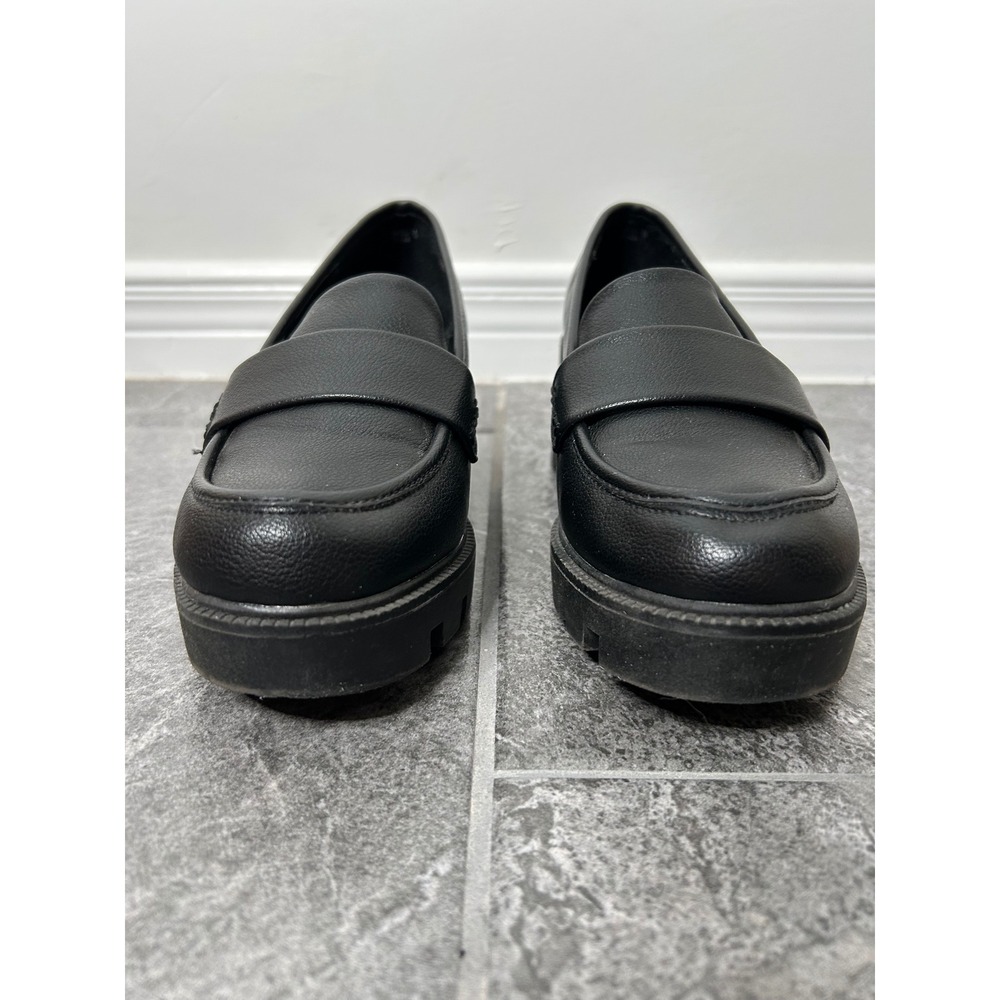 DV Dolce Vita Neeka Lug Sole Platform Loafer Size 7.5 Black Faux Leather Fall - Picture 3 of 12
